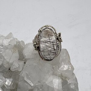 Black Tourmalinated Quartz  Ring, Size 7 1/2