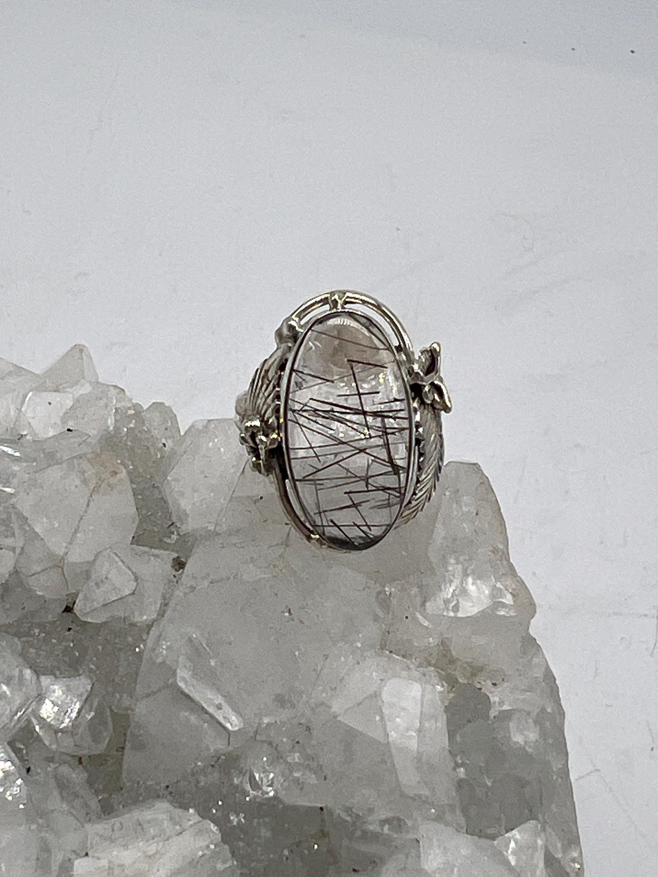 Black Tourmalinated Quartz  Ring, Size 7 1/2