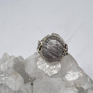 Black Tourmalinated Quartz  Ring, Size 8