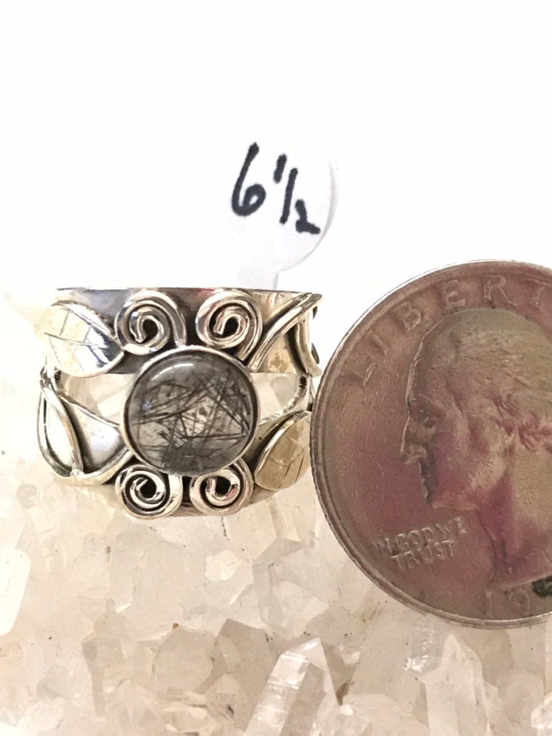 Black Tourmalinated Quartz Ring Size 6 1/2 Black Tourmalinated Quartz Ring Size 6 1/2
