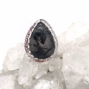 Black Tourmalinated Quartz Ring, Size 6 1/2