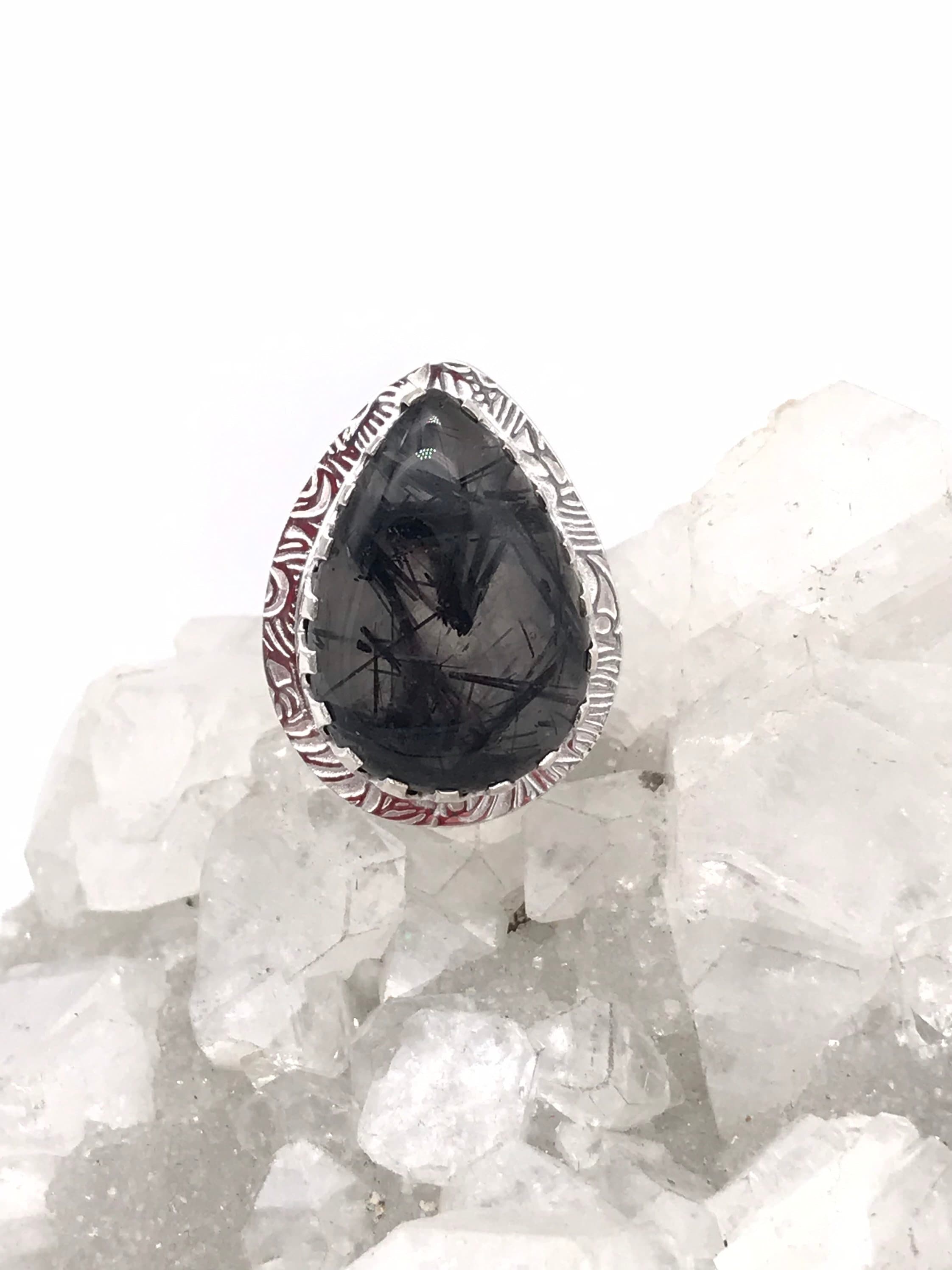 Black Tourmalinated Quartz Ring, Size 6 1/2 Black Tourmalinated Quartz Ring, Size 6 1/2