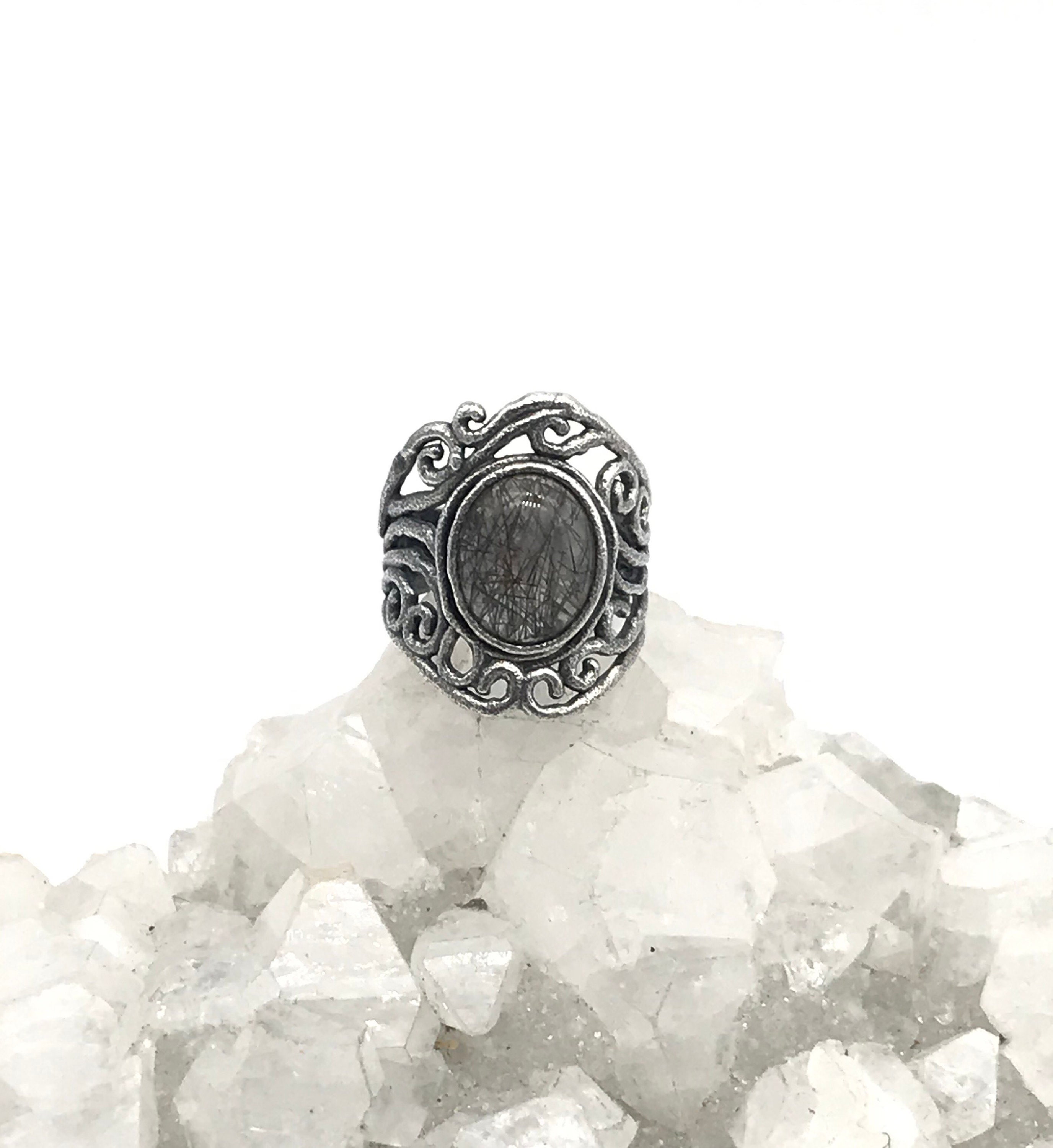 Black Tourmalinated Quartz Ring Size 6 1/2 Black Tourmalinated Quartz Ring Size 6 1/2