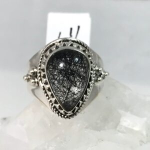 Black Tourmalinated Quartz  Ring, Size 6