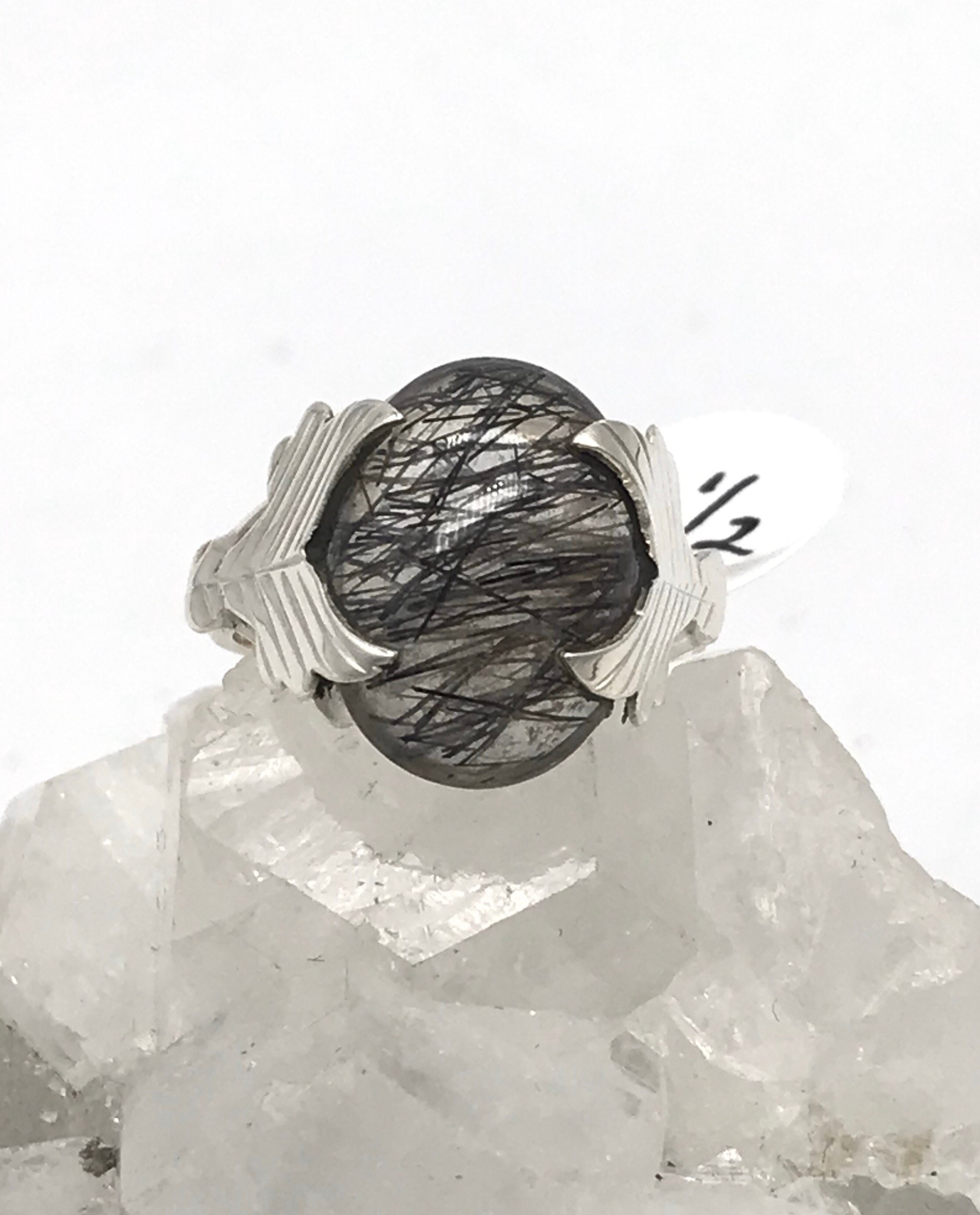 Black Tourmalinated Quartz  Ring, Size 6 1/2