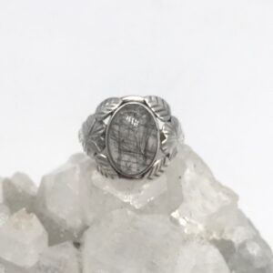 Black Tourmalinated Quartz  Ring, Size 7