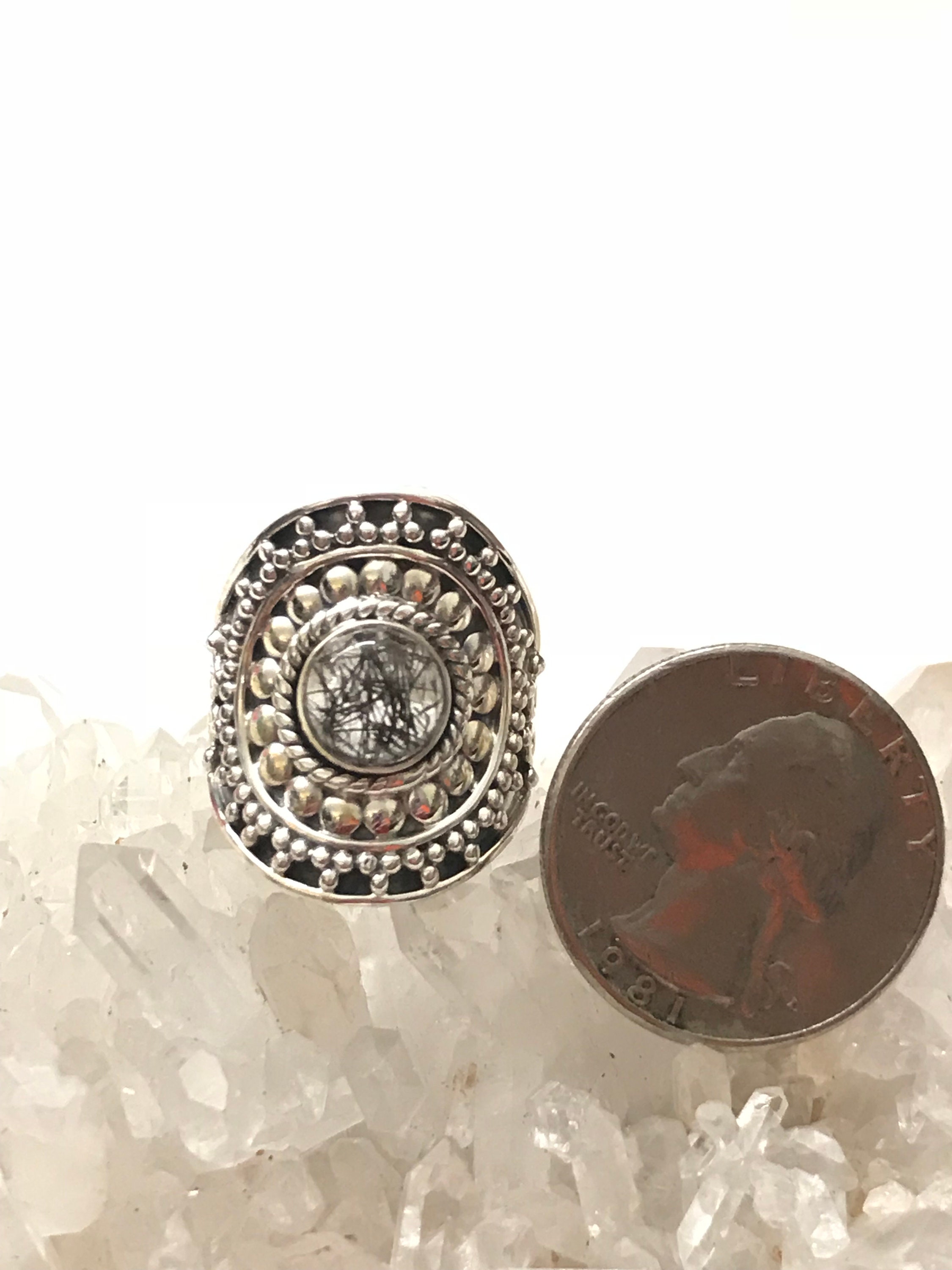 Black Tourmalinated Quartz Ring, Size 7 1/2 Black Tourmalinated Quartz Ring, Size 7 1/2