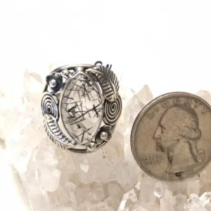 Black Tourmalinated Quartz  Ring, Size 9 1/2