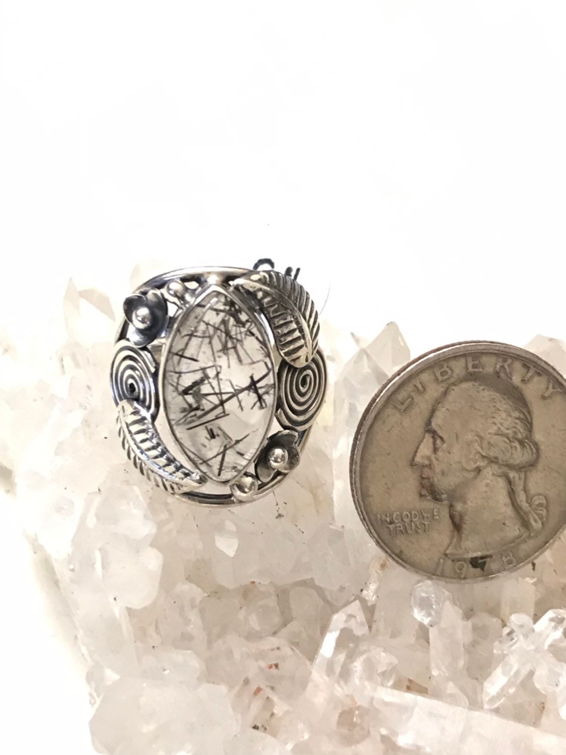 Black Tourmalinated Quartz Ring, Size 9 1/2 Black Tourmalinated Quartz Ring, Size 9 1/2