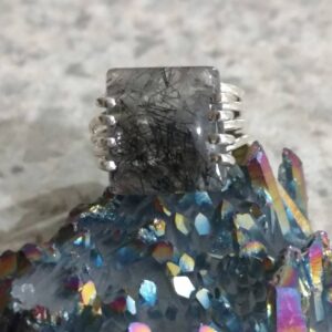 Black Tourmalinated Quartz  Ring, Size 6