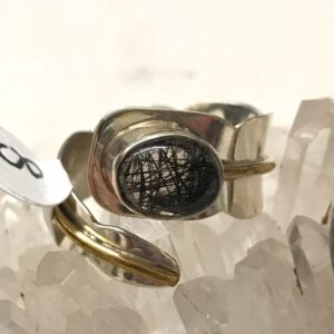 Black Tourmalinated Quartz  Ring, Size 8-Adjustable
