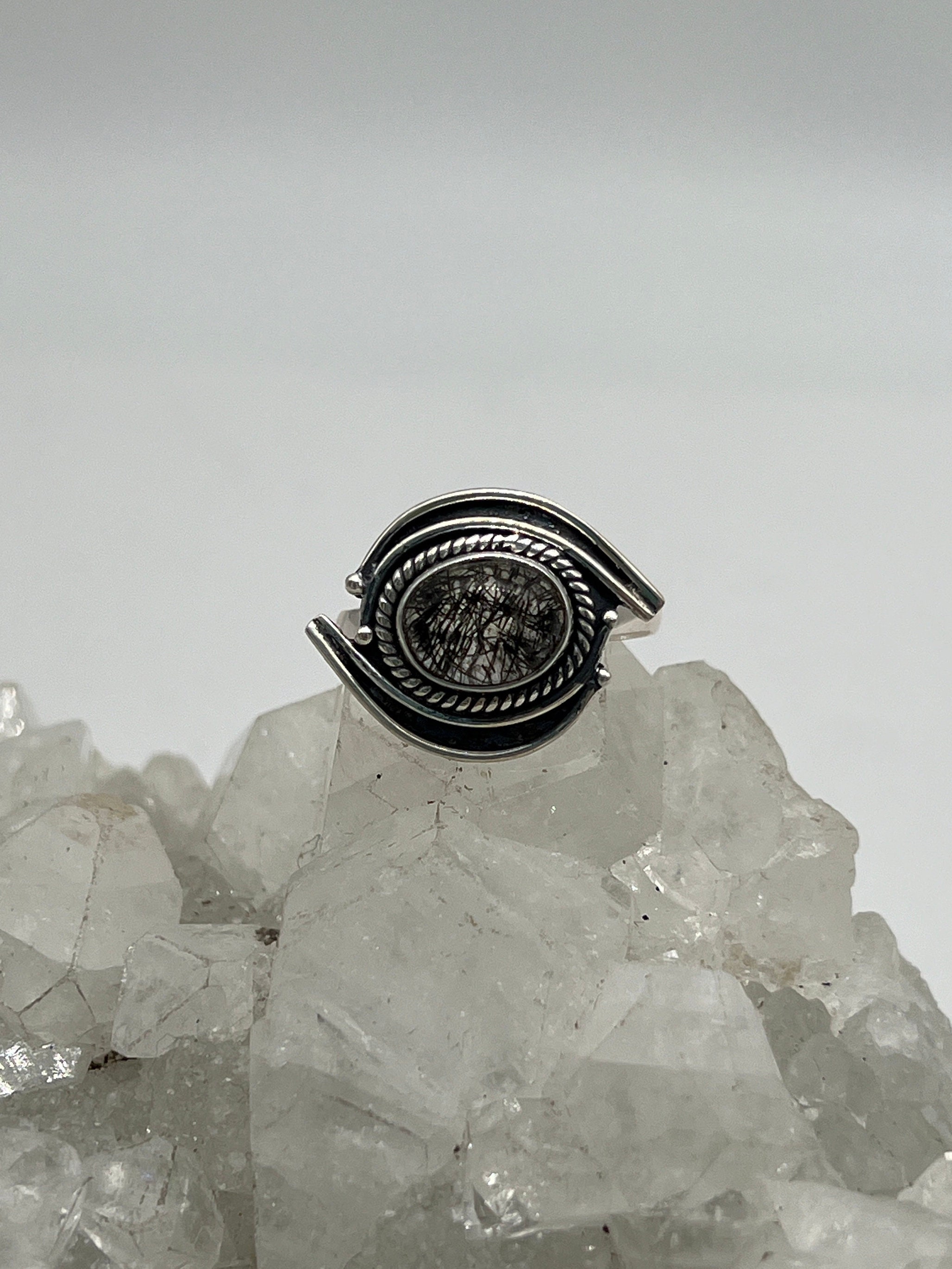 Eye Of Horus Black Tourmalinated Quartz Ring, Size 7 1/2
