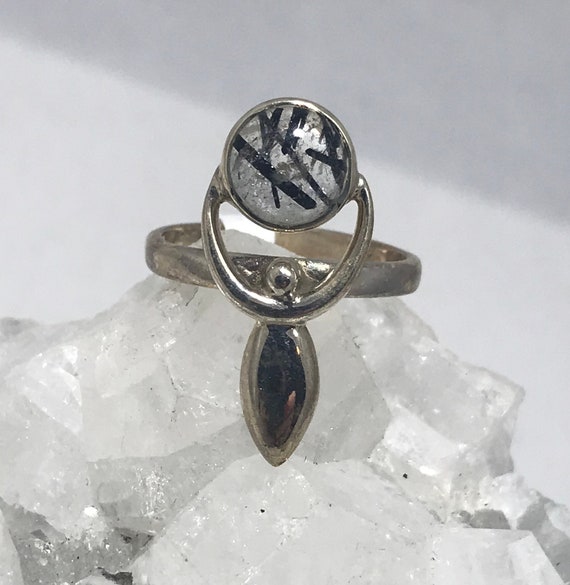 Goddess Black Tourmalinated Quartz  Ring, Size 7