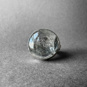 Gorgeous Black Rutilated Quartz Silver Ring, Natural Black Tourmalinated Quartz Ring Size 7, Solid Design, Special Piece, Gift For Her