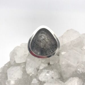 Huge Black Tourmalinated Quartz  Ring Size 5 1/2