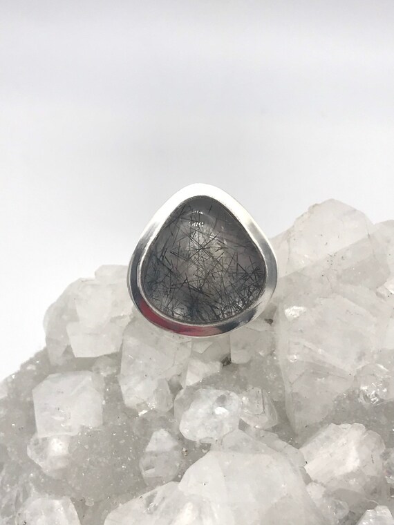 Huge Black Tourmalinated Quartz  Ring Size 5 1/2