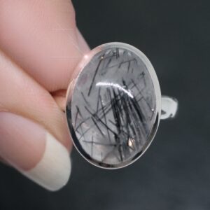 Natures Sketches - Tourmalinated Quartz Sterling Silver Ring Size 9