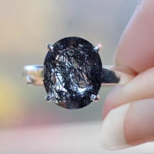 Natures Sketches - Tourmalinated Quartz Sterling Silver Ring Size 9