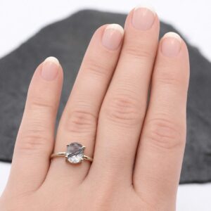 Natures Sketches - Faceted Tourmalinated Quartz Sterling Silver Ring Size 7