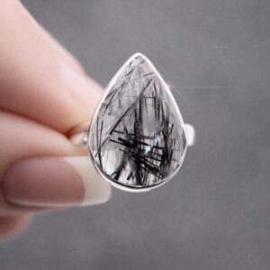 Natures Sketches - Tourmalinated Quartz Sterling Silver Ring Size 6.5