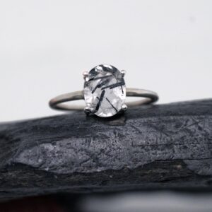 Natures Sketches - Faceted Tourmalinated Quartz Sterling Silver Ring Size 9