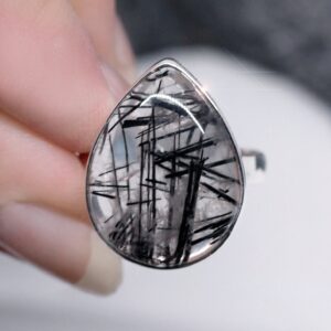 Natures Sketches - Tourmalinated Quartz Sterling Silver Ring Size 8