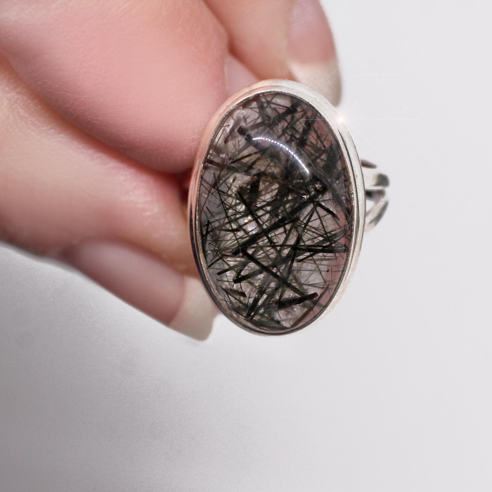 Natures Sketches - Tourmalinated Quartz Sterling Silver Ring Size 5 Natures Sketches - Tourmalinated Quartz Sterling Silver Ring Size 5