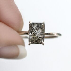 Natures Sketches - Tourmalinated Quartz Sterling Silver Ring Size 9