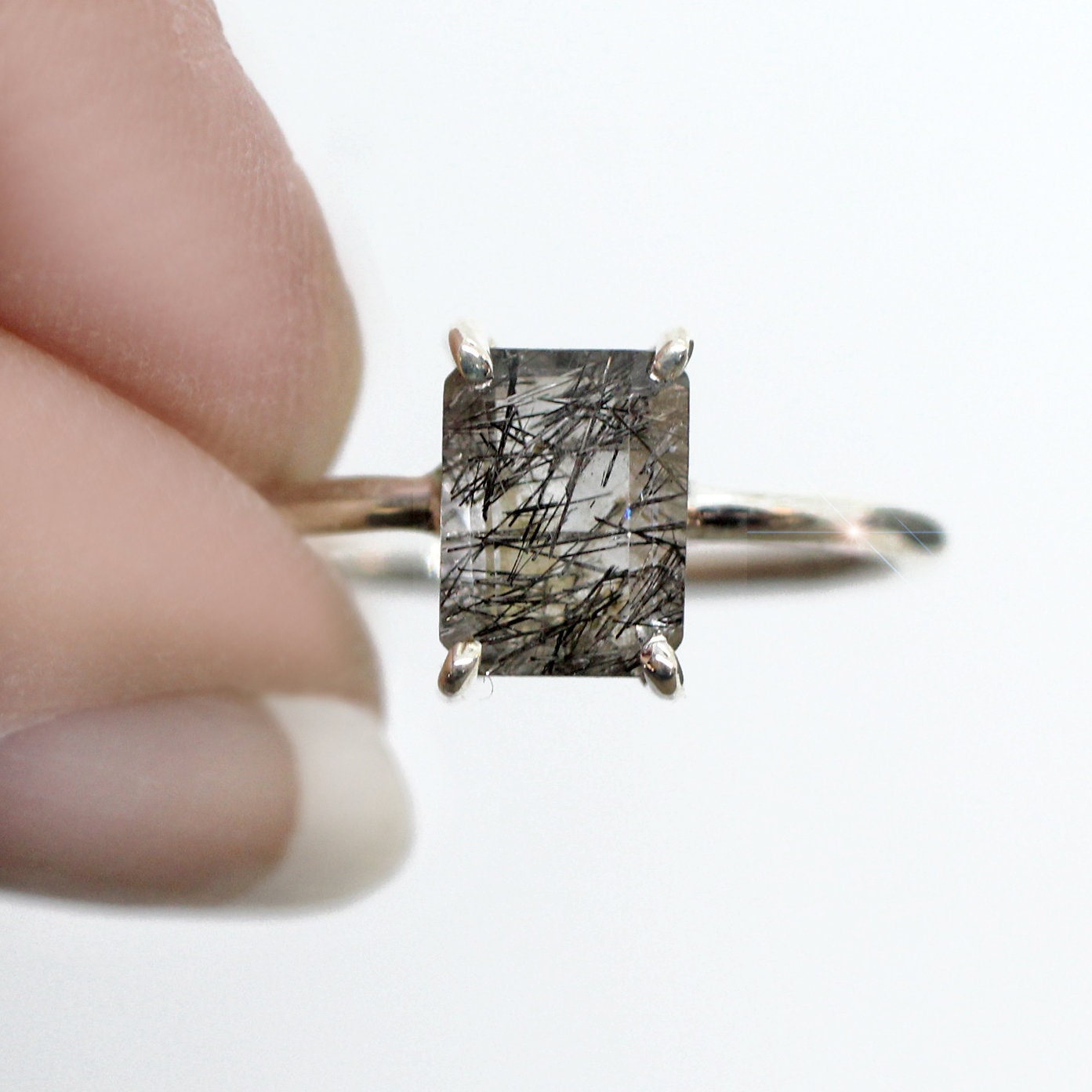 Natures Sketches - Tourmalinated Quartz Sterling Silver Ring Size 9