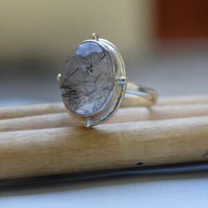 Oval Tourmalinated Quartz Ring: 925 Sterling Silver, Gold Fill Statement Ring