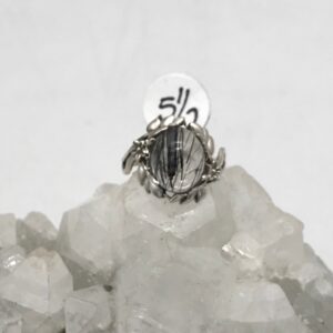 Petite Black Tourmalinated Quartz  Ring, Size 5 1/2