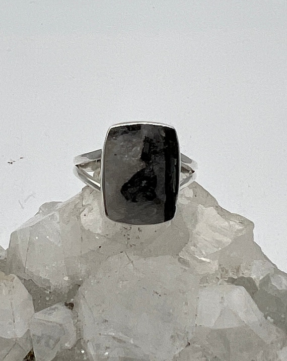 Rough Black Tourmalinated Quartz  Ring, Size 10