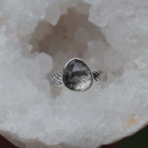 Sterling Silver Tourmalinated Quartz Ring, Tourmalinated Quartz Jewelry, SIZE 7.5