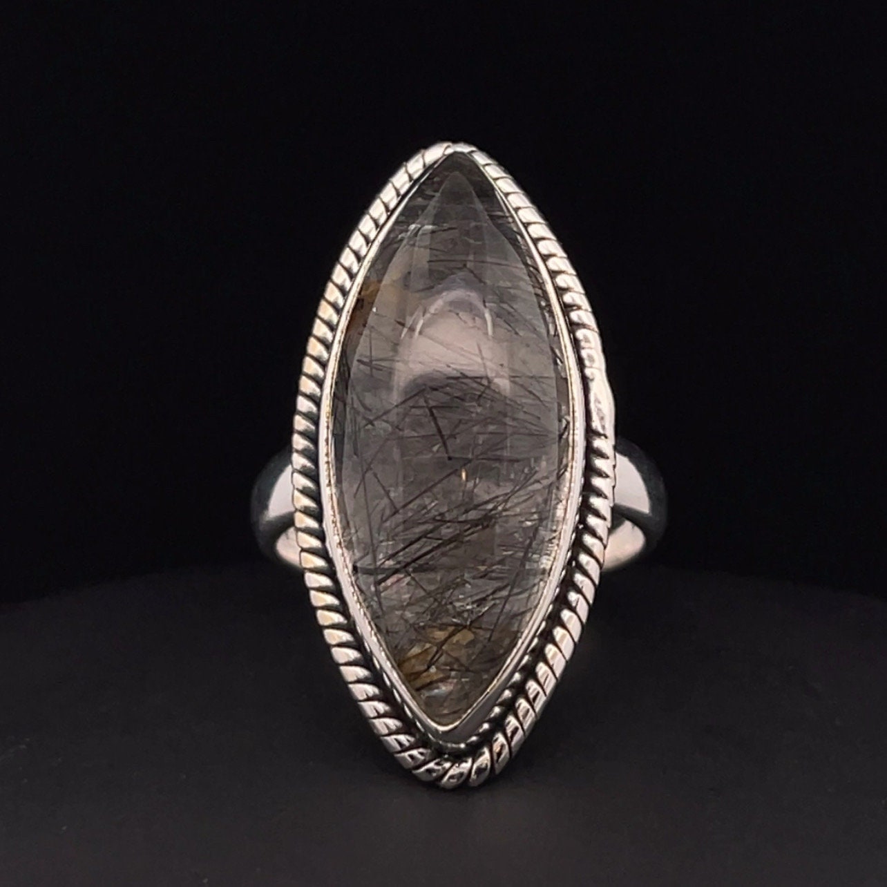 Sterling Silver Tourmalated Quartz Ring Size 7 Sterling Silver Tourmalated Quartz Ring Size 7