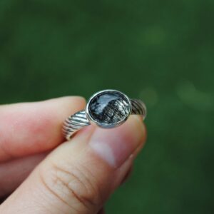 Sterling Silver Tourmalinated Quartz Ring, Tourmalinated Quartz Jewelry, SIZE 8.5-8.75