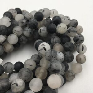 2.0mm Hole Black Tourmalinated Quartz Matte Round Beads 6mm 8mm 10mm 15.5"strand