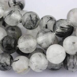 2.0mm Hole Black Tourmalinated Quartz Smooth Round Beads 6mm 8mm 10mm 15.5" Strand