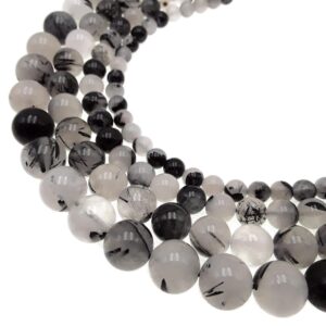 Black Tourmalinated Quartz Smooth Round Beads 4mm 6mm 8mm 10mm 12mm 14mm 15.5" Strand