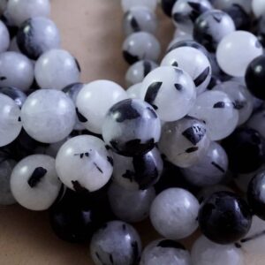 Black Tourmalated Quartz Beads (Round)(Smooth)(4mm)(6mm)(8mm)(10mm)(12mm)(16"Strand)