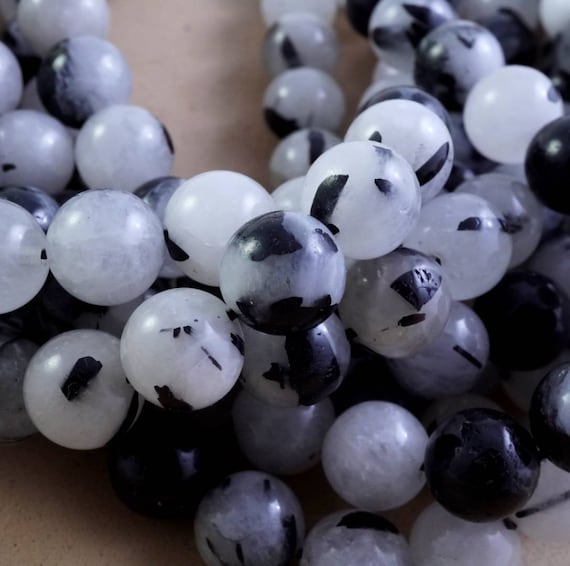 Black Tourmalated Quartz Beads (round)(smooth)(4mm)(6mm)(8mm)(10mm)(12mm)(16"strand)