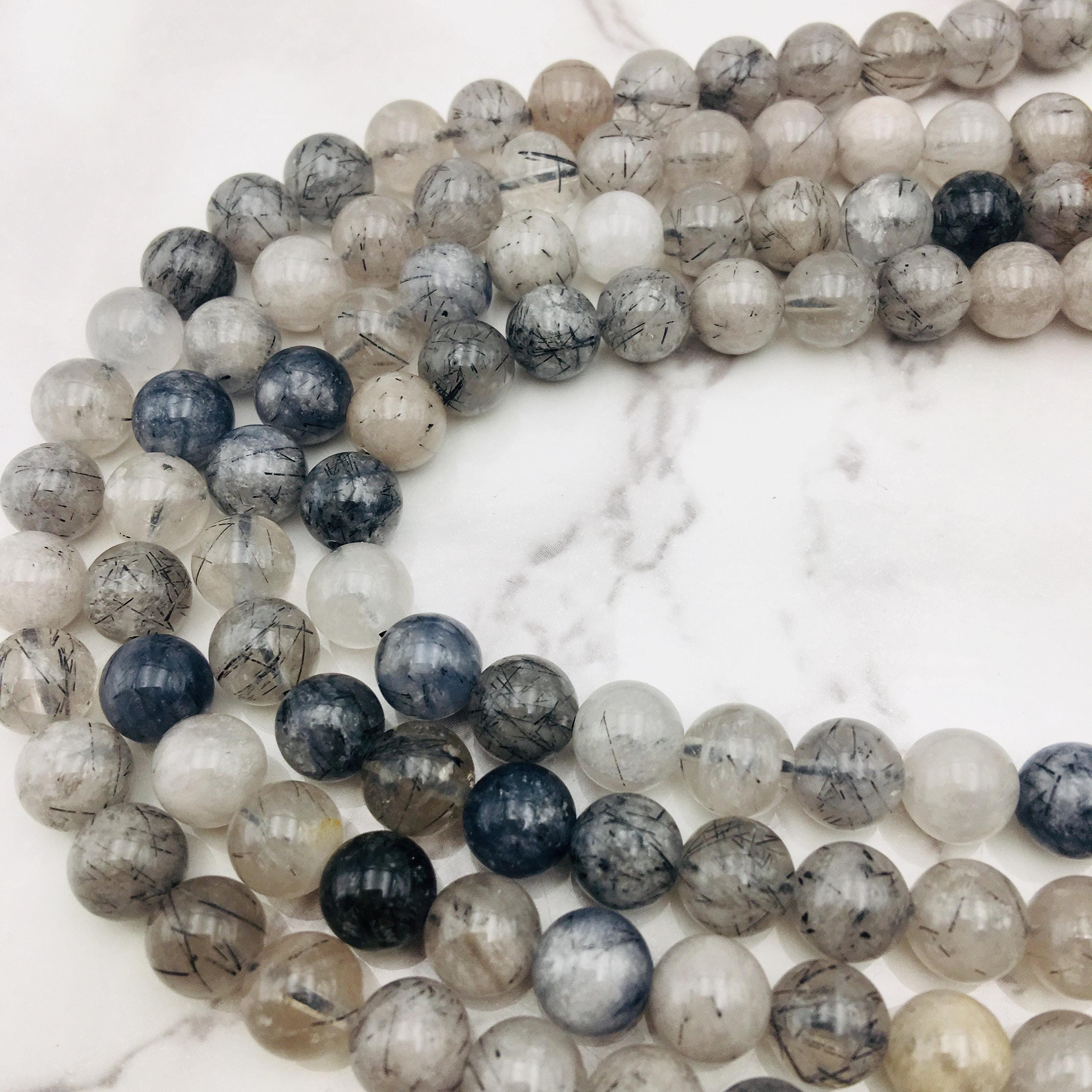 Cloudy Black Tourmalinated Quartz Smooth Round Beads 6mm 8mm 10mm 12mm 15.5" Strand