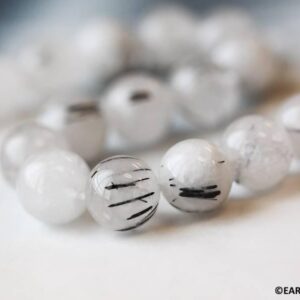 L/ Tourmalinated Quartz 14mm Round Beads 16" Strand Natural Quartz Gemstone Beads For Jewelry Making