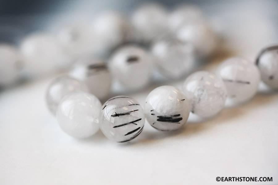 L/ Tourmalinated Quartz 14mm Round Beads 16" Strand Natural Quartz Gemstone Beads For Jewelry Making