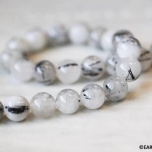 M/ Tourmalinated Quartz 10mm/ 8mm Round Beads 15.5" Strand Natural Quartz Gemstone Beads For Jewelry Making