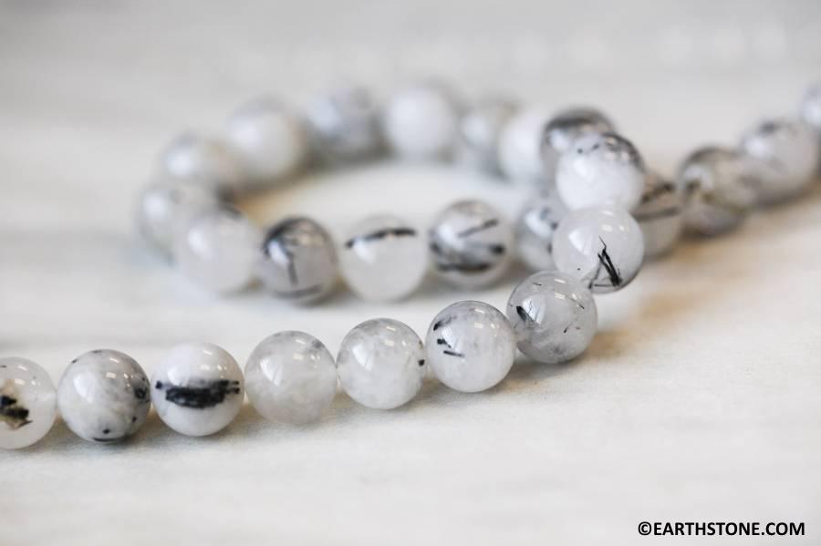 M/ Tourmalinated Quartz 10mm/ 8mm Round Beads 15.5" Strand Natural Quartz Gemstone Beads For Jewelry Making