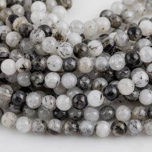 Natural  Black Tourmalinated Quartz Beads - Black Rutiled Quartz Beads -  Grade AAA -  Round 6mm 8mm 10mm 12mm - Full 15.5"  Smooth