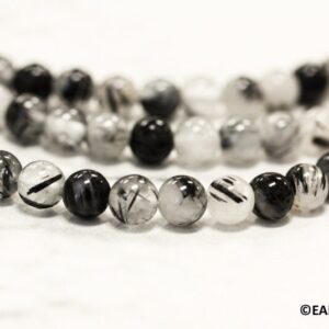 Tourmalinated Quartz Beads, 6.5mm Round, 15.5" Strand