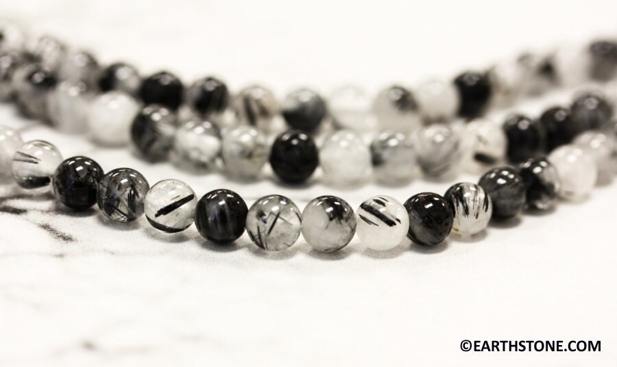 Tourmalinated Quartz Beads, 6.5mm Round, 15.5" Strand Tourmalinated Quartz Beads, 6.5mm Round, 15.5" Strand