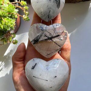 Tourmalinated Quartz Heart, Black Tourmaline in Quartz Crystal