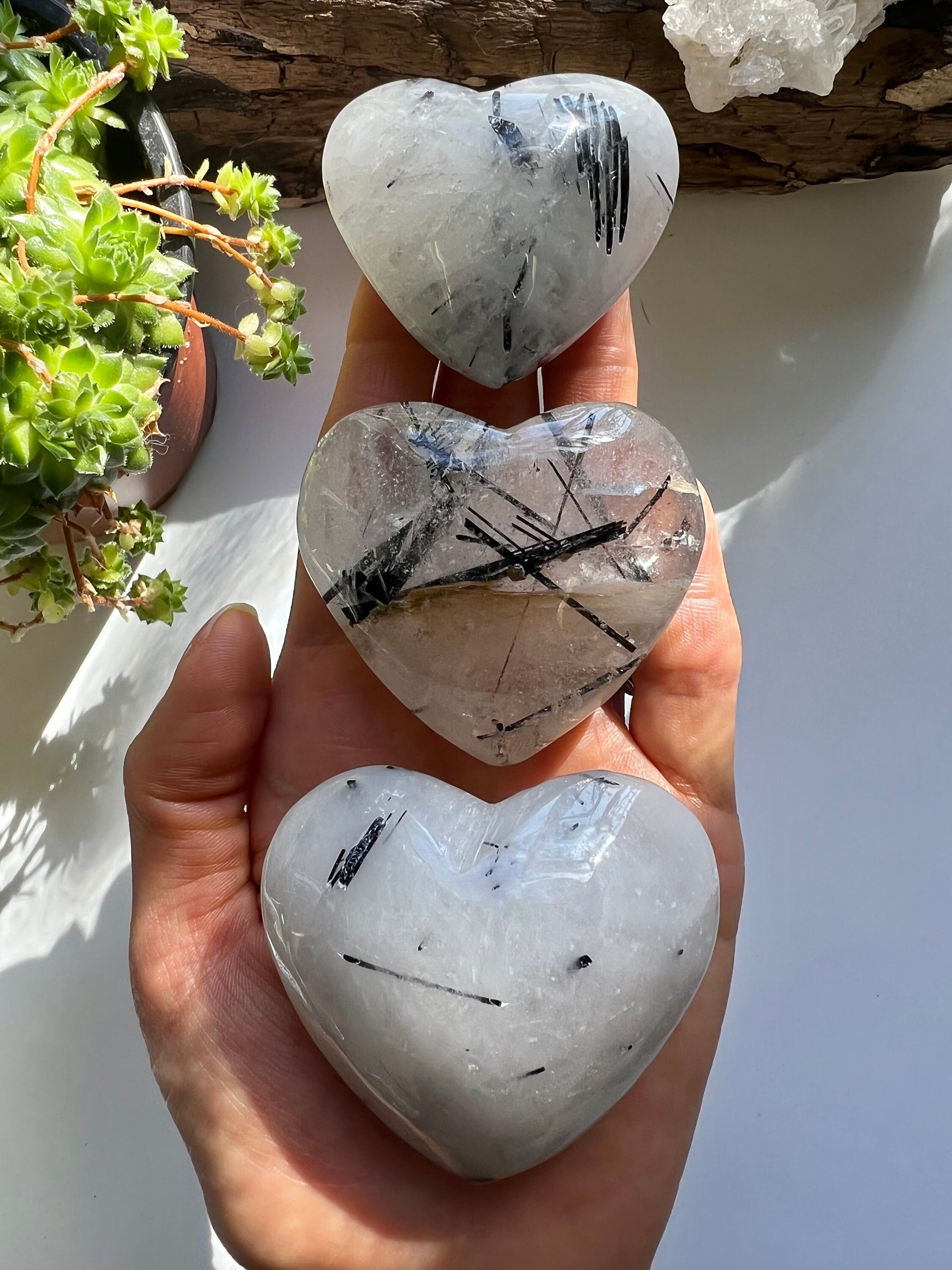 Tourmalinated Quartz Heart, Black Tourmaline In Quartz Crystal Tourmalinated Quartz Heart, Black Tourmaline In Quartz Crystal